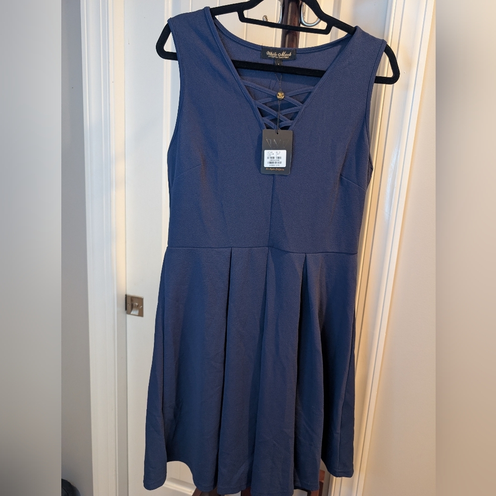 NWT Mark White Successfully Comfortable Large Navy Sleeveless Dress